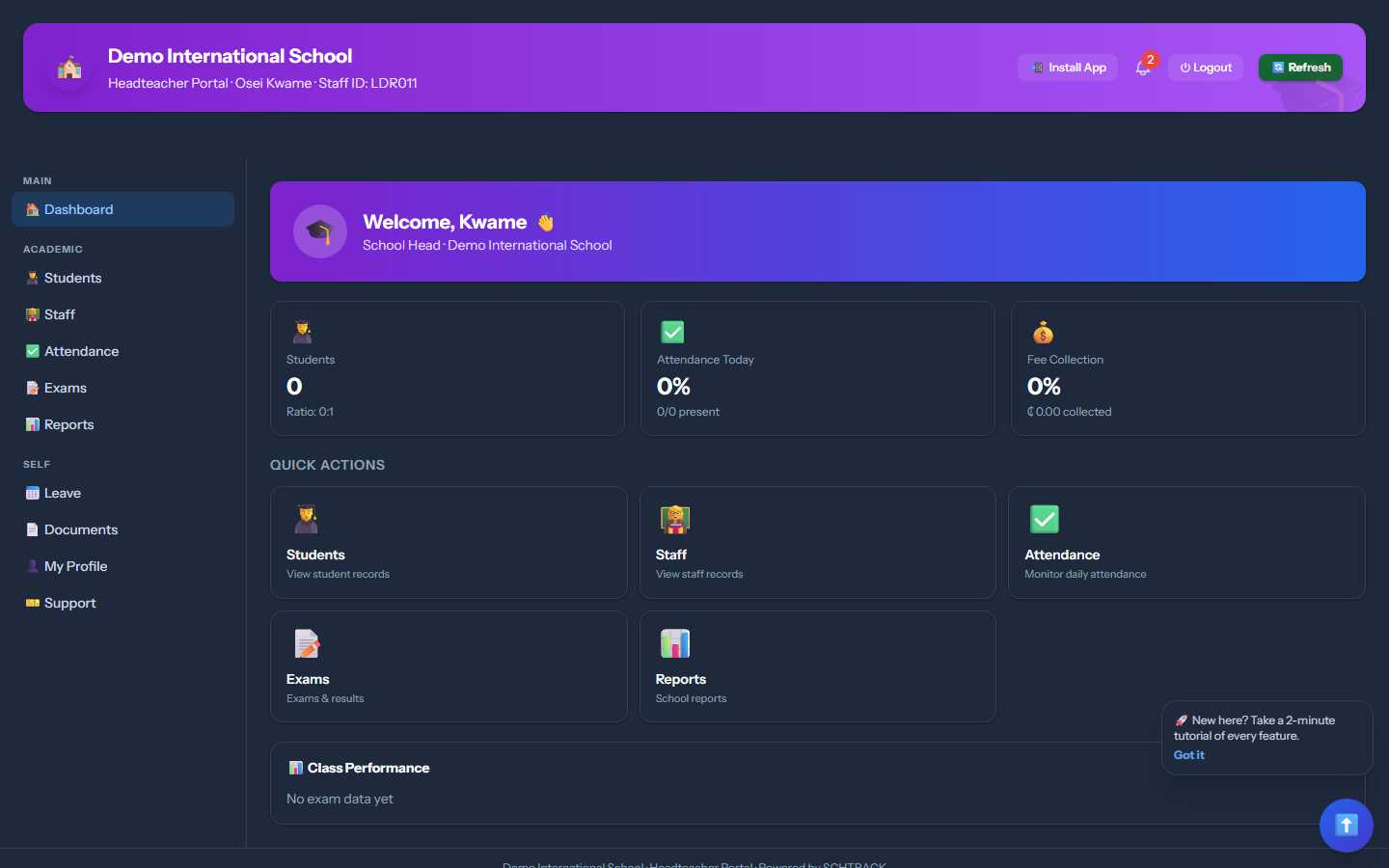Dashboard - SchTrack screenshot