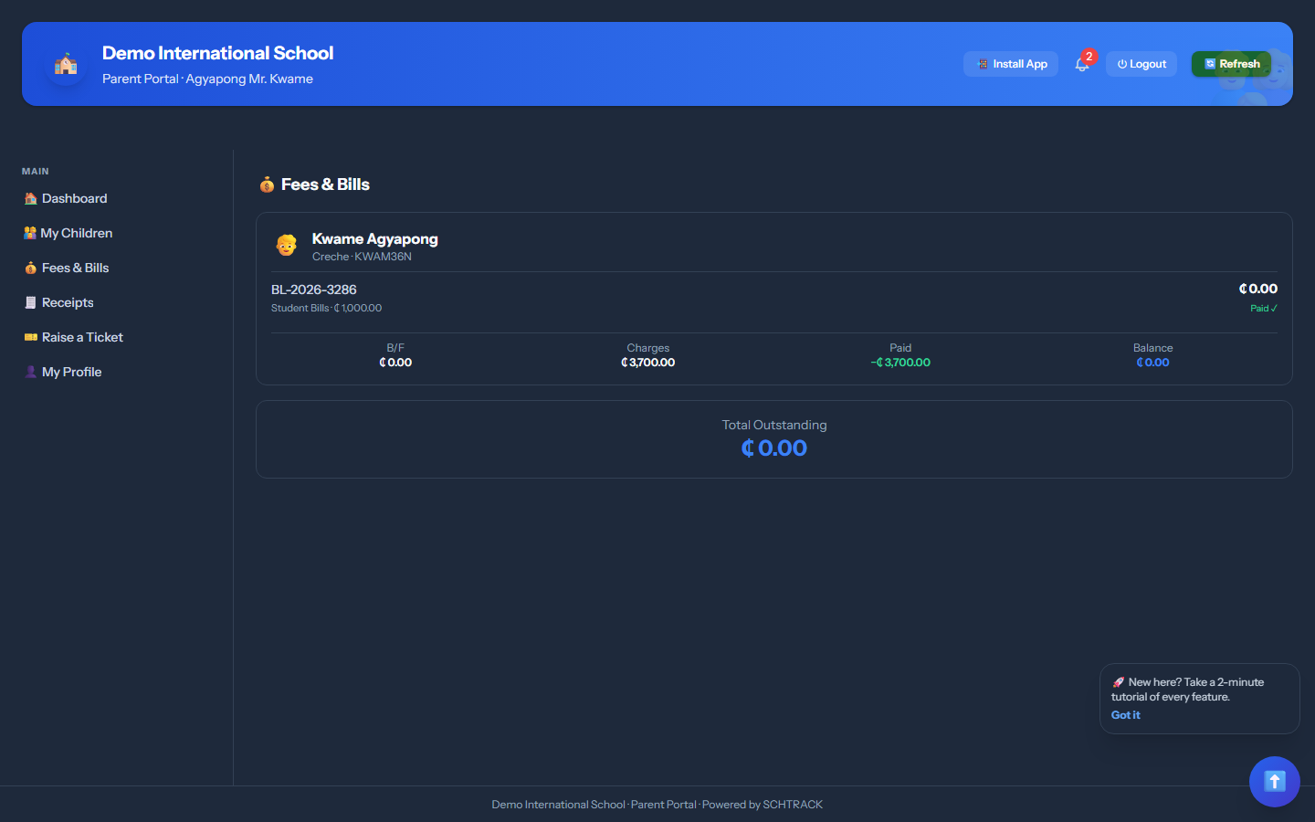 Bills &amp; fees - SchTrack screenshot