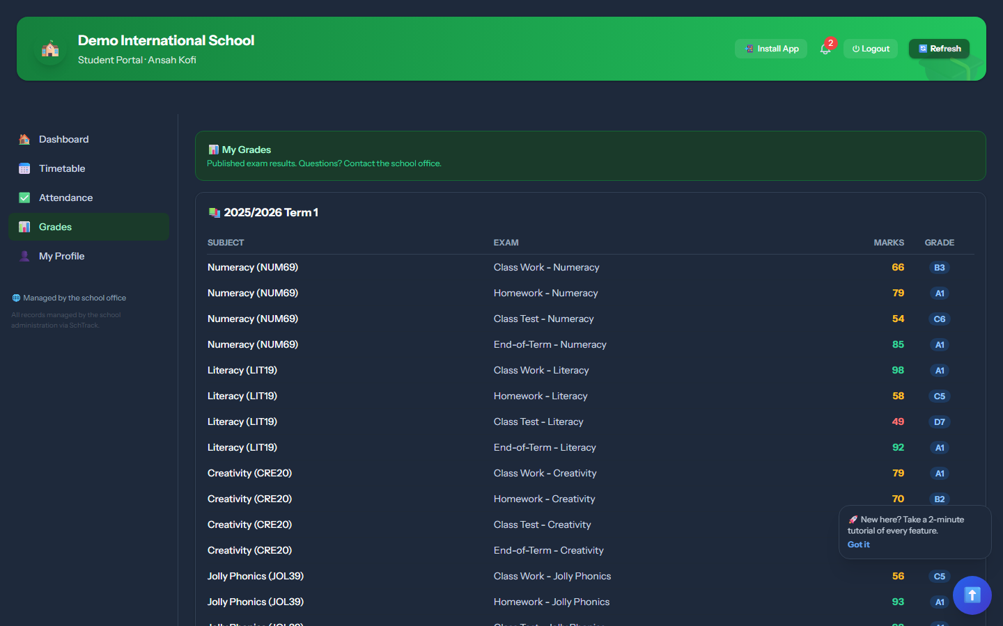 Grades - SchTrack screenshot