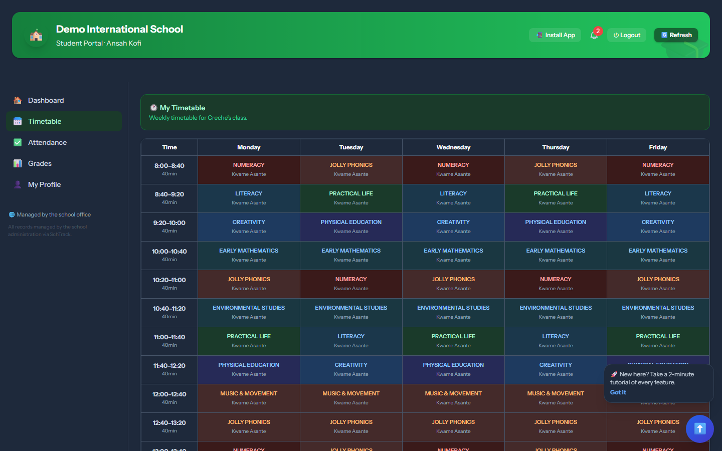 Timetable - SchTrack screenshot
